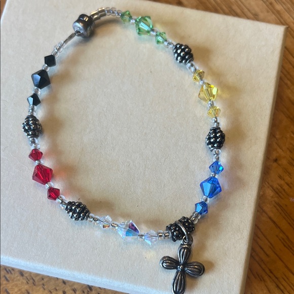 Multicolor Swarovski Beaded Bracelet with Cross Charm - Picture 1 of 5